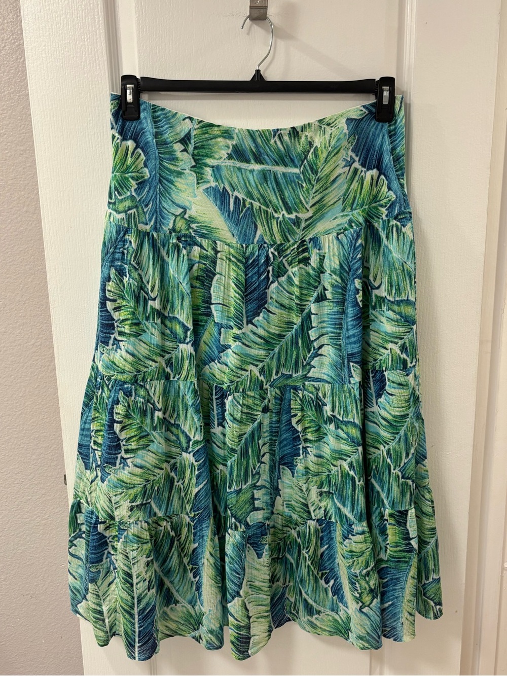 Chaps Boho Cotton Tropical Leaf Tiered Flowy A-Line Skirt Vacation Euro Summer L